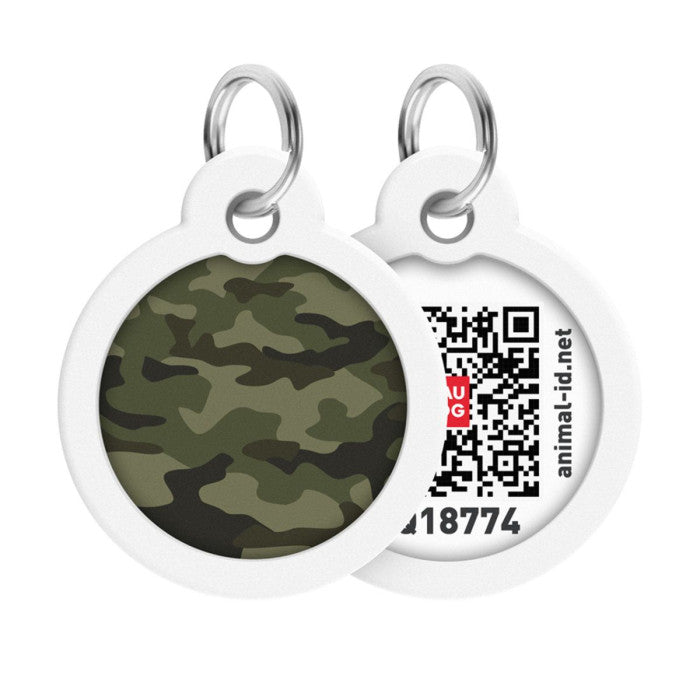 Адресник для собак і котів металевий WAUDOG Smart ID з QR паспортом, малюнок "Мілітарі", коло