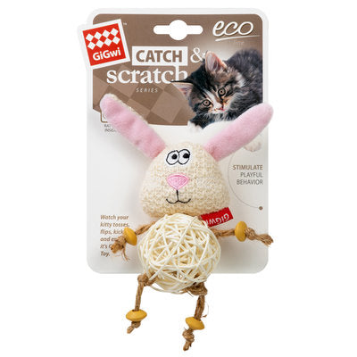 Іграшка для котів зайчик з плетеним м'ячиком та дзвіночком
